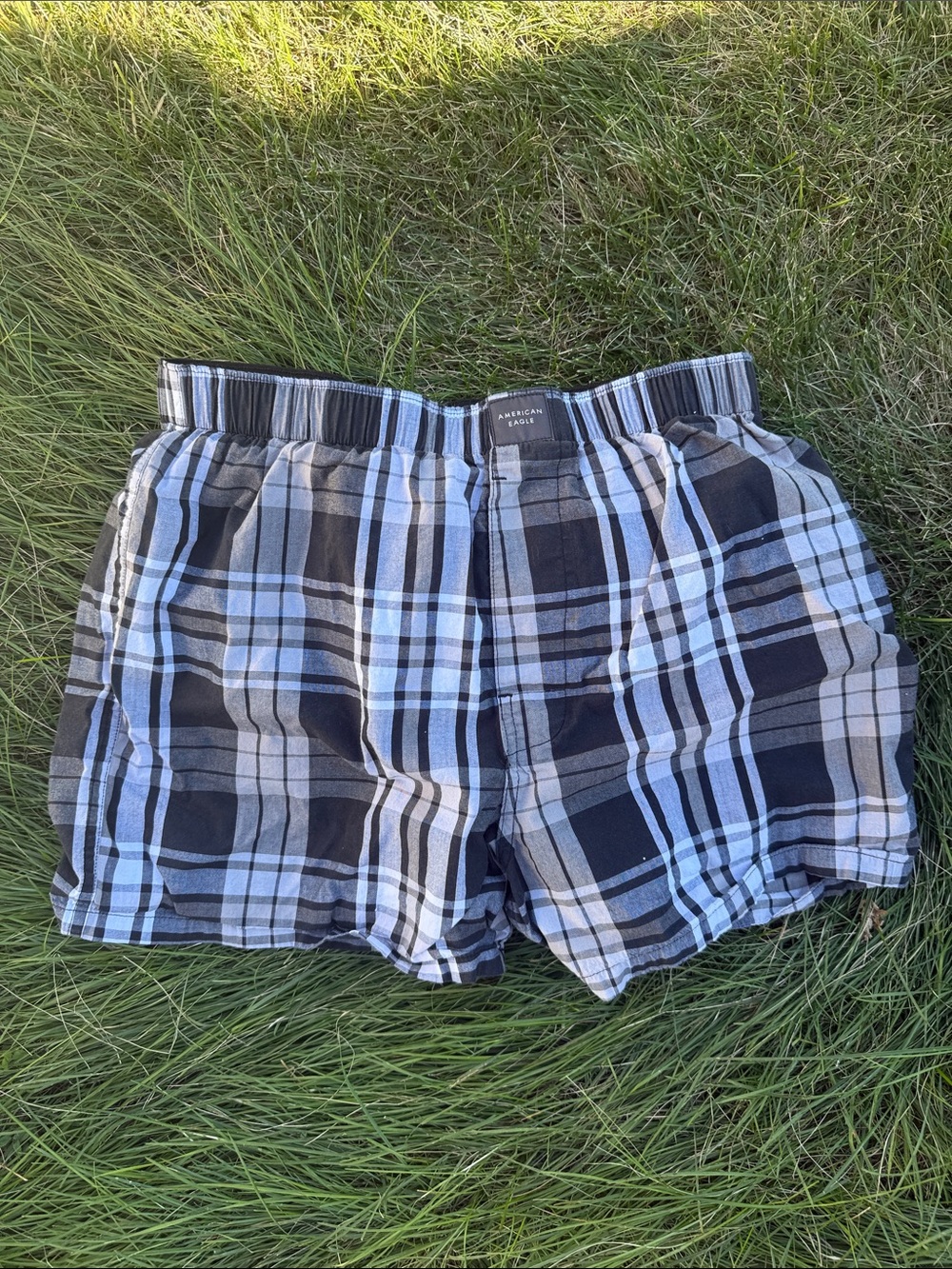 American Eagle Outfitters Black and White Plaid Men's Flat Front Shorts